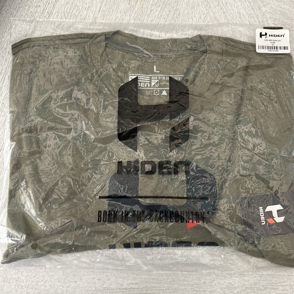 HIDEN OLIVE BLACK LOGO 50/50 BLEND T-SHIRT - Picture 2 of 3